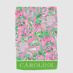 Serviette De Golf Texas Map Pink & Green Preppy Motif Personnalisé