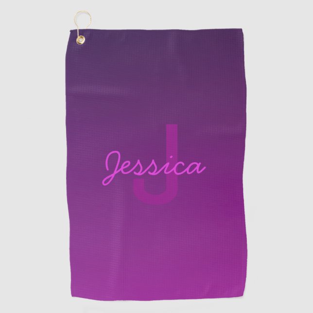 Serviette De Golf Texte monogramme modifiable moderne & Ombre violet (Devant)