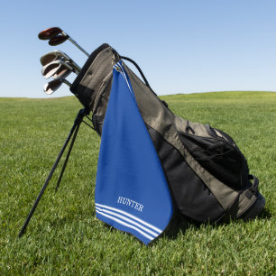 Serviette De Golf Texte personnalisé et trois bandes sur bleu de roi