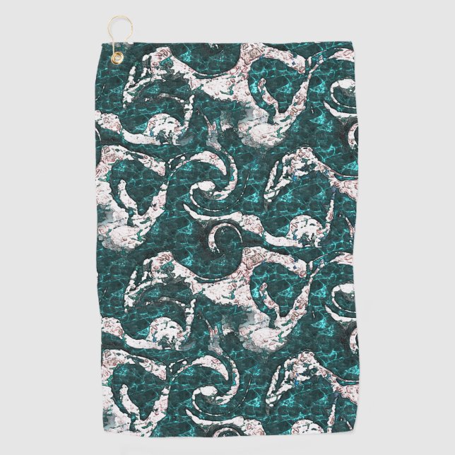 Serviette De Golf Texture des taches blanches mélangées en aquamarin (Devant)