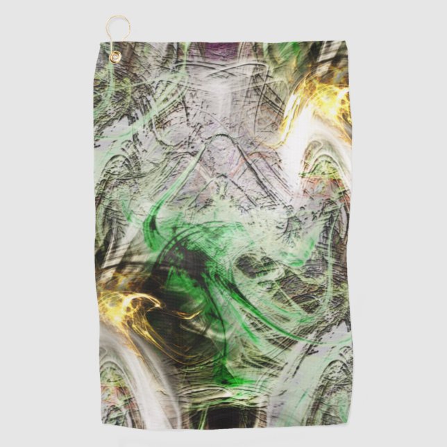 Serviette De Golf Texture rustique sous encre verte et jaune flottan (Devant)