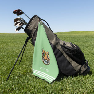 Serviette De Golf Tigre personnalisé et trois bandes sur fond vert c