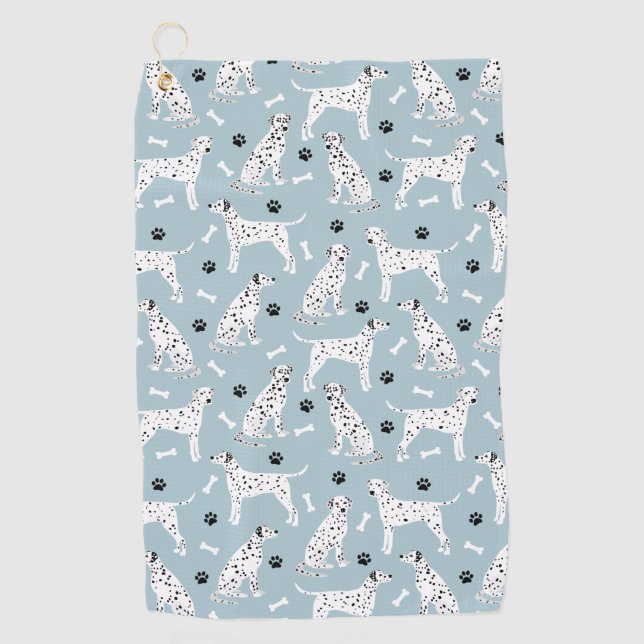Serviette De Golf Torchon de golf des pattes et os dalmatiens (Devant)
