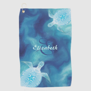 Serviette De Golf Tortue bleu Tribal Aquarelle Plage Monogram