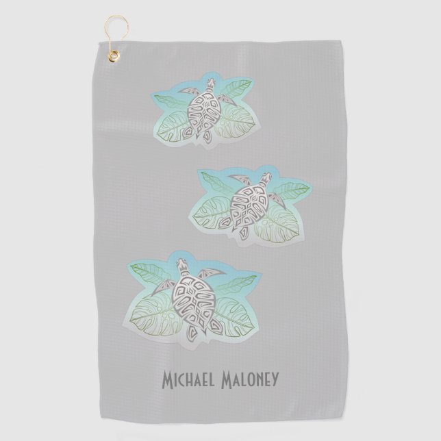 Serviette De Golf Tortues grises Vert Tropical Feuille Côtier (Devant)