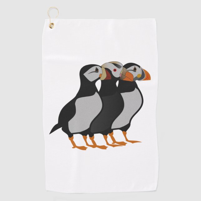 Serviette De Golf Trois adorables Puffin debout ensemble Carton (Devant)