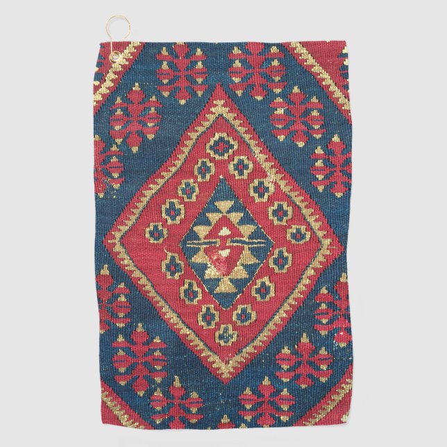 Serviette De Golf Turc Kilim Tapis tapis Antique Rouge Bleu (Devant)