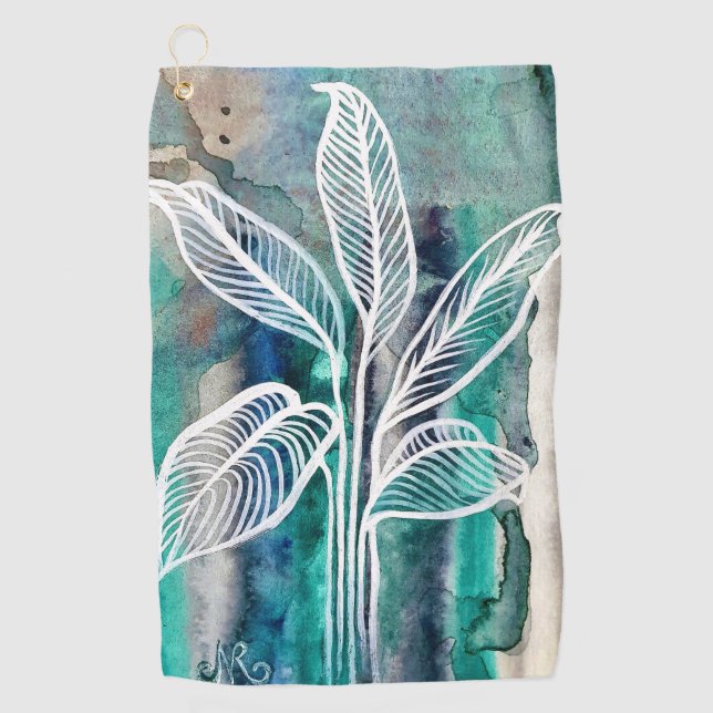 Serviette De Golf Turquoise Bleu & Turquoise Aquarelle Botanique Mod (Devant)