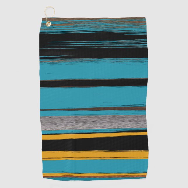 Serviette De Golf Turquoise Et Noire - Bandes D'Art Abstraites (Devant)