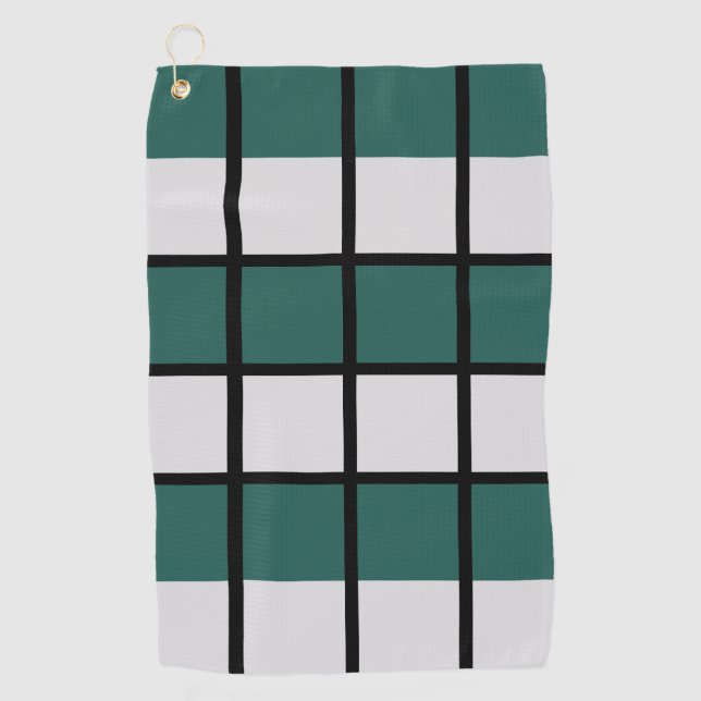 Serviette De Golf Turquoise gris noir À damiers Motif (Devant)