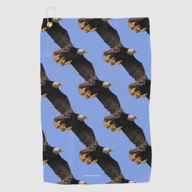 Serviette De Golf Un aigle à tête blanche monte vers le ciel (Devant)