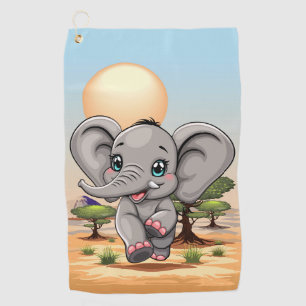 Serviette De Golf Un bébé éléphant qui sonne heureux dans la savane
