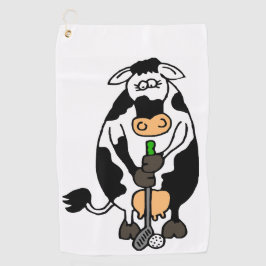 Serviette De Golf Une vache qui joue au golf