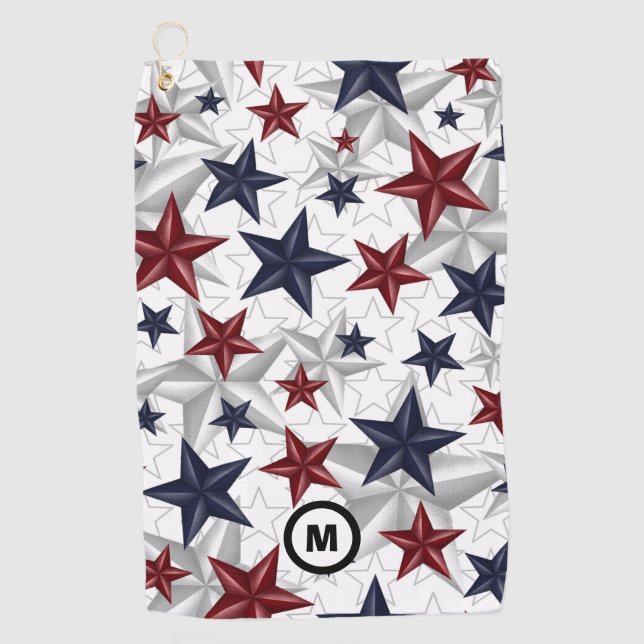 Serviette De Golf USA Stars Patriotic Initial (Devant)