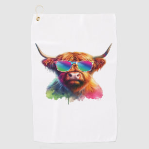 Serviette De Golf Vache écossaise Highland en lunettes de soleil Eau
