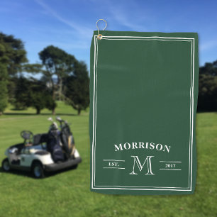 Serviette De Golf Vert foncé Blanc Élégant Monogramme
