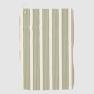 Serviette De Golf Vert olive et beige cinq rayures motif