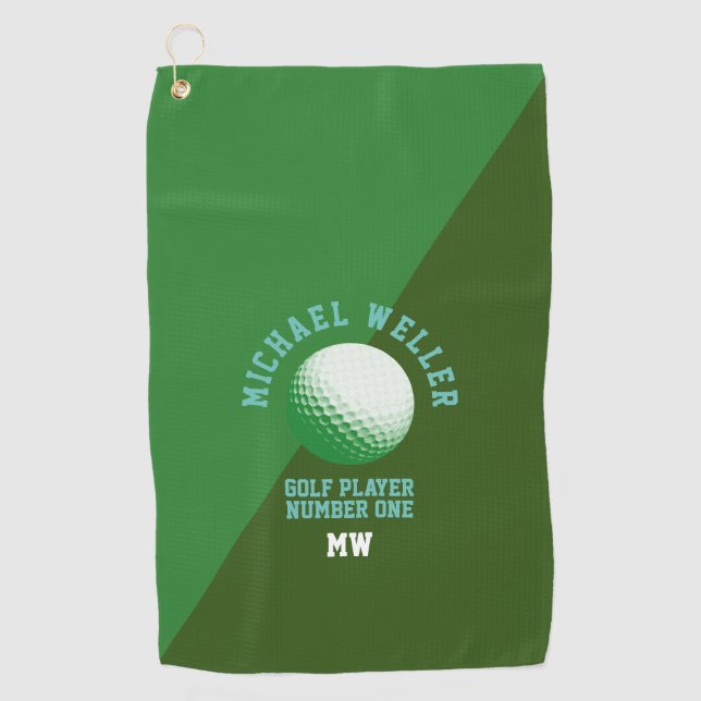 Serviette de golf verte 2 tons avec nom de golfeur (Devant)