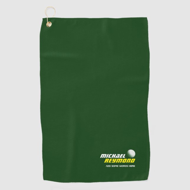 serviette de golf verte avec nom de golfeur (Devant)