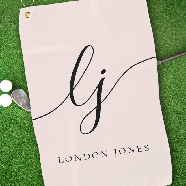 Serviette De Golf Vierge rose rose moderne Script Monogramme Nom Gir (Créateur téléchargé)