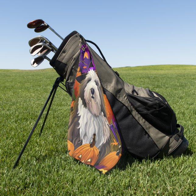 Serviette De Golf Vieux anglais Sheepdog Halloween sorcier Citrouill (Vert)