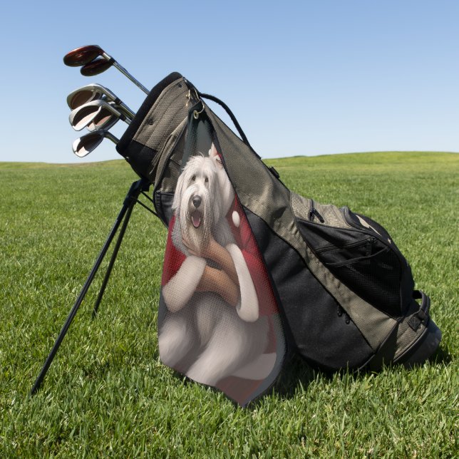 Serviette De Golf Vieux chien de berger anglais avec Festin du Père  (Vert)