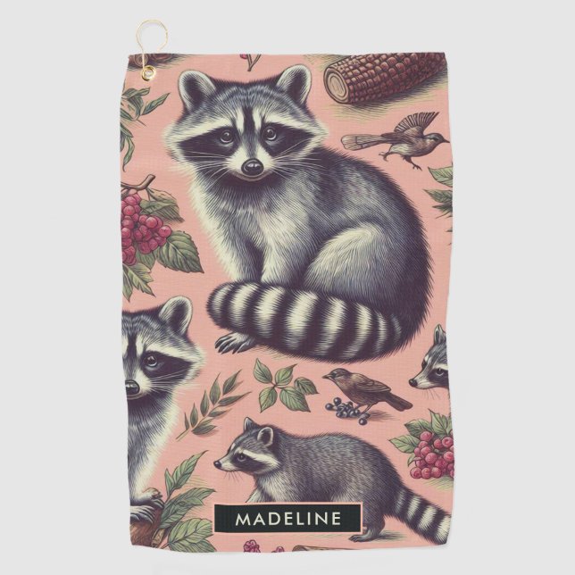 Serviette De Golf Vintage Cute Racoon (Devant)