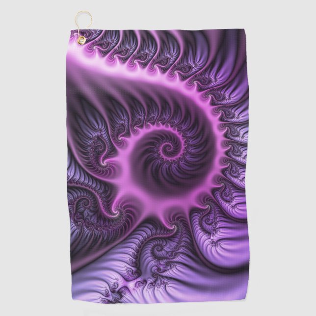 Serviette De Golf Vivid Cool Abstrait rose violet Fractal Art Spiral (Devant)