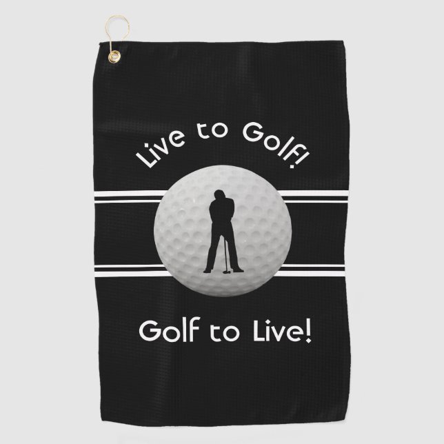Serviette De Golf Vivre au golf Citation Typographie noir blanc (Devant)