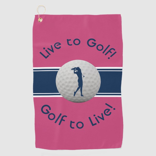 Serviette De Golf Vivre au Golf Citation Typographie rose et bleu (Devant)