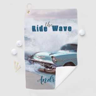 Serviette De Golf Voiture Aqua vintage "Ride The Wave" Citation Ocea