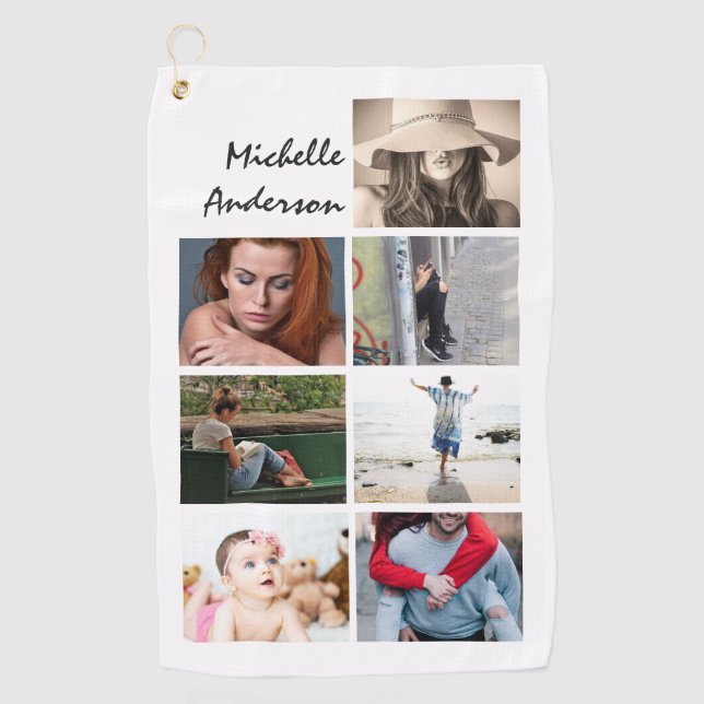 Serviette De Golf VOS photos 7 collage avec nom moderne tendance (Devant)