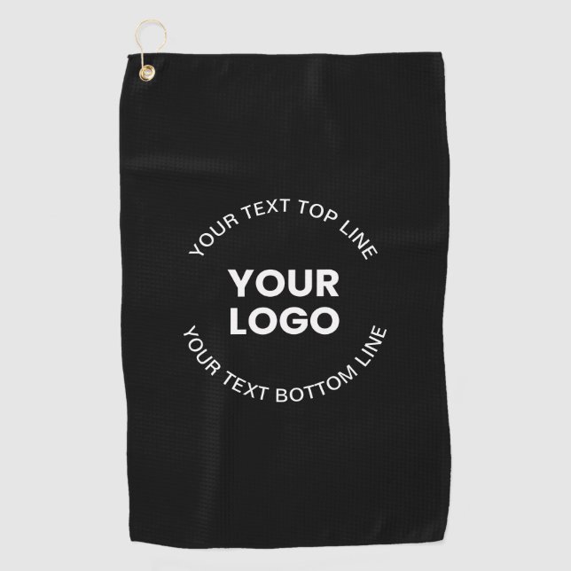 Serviette De Golf Votre logo et votre texte | Noir (Devant)