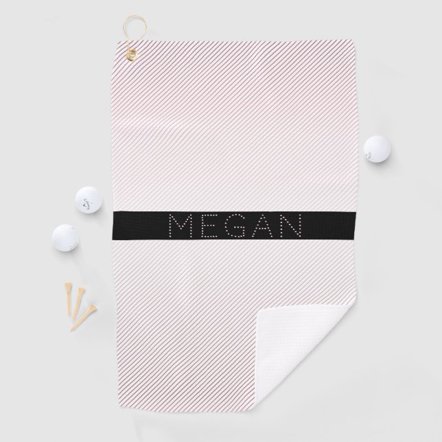 Serviette De Golf Votre nom | Blanc fin et Rose subtil Ombre Stripes (En situation)