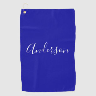 Serviette De Golf Votre nom   Élégant script blanc sur Royal Blue