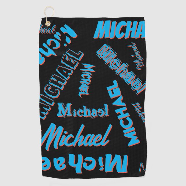 Serviette De Golf Votre nom motif monogramme bleu rouge noir (Devant)