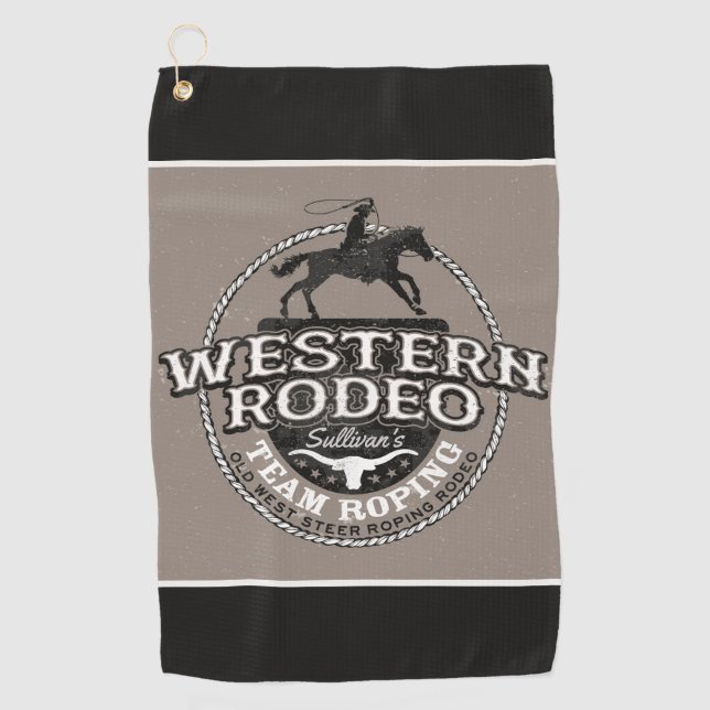 Serviette De Golf Western Rodeo AJOUTER NOM Old West Steer Roping Ro (Devant)