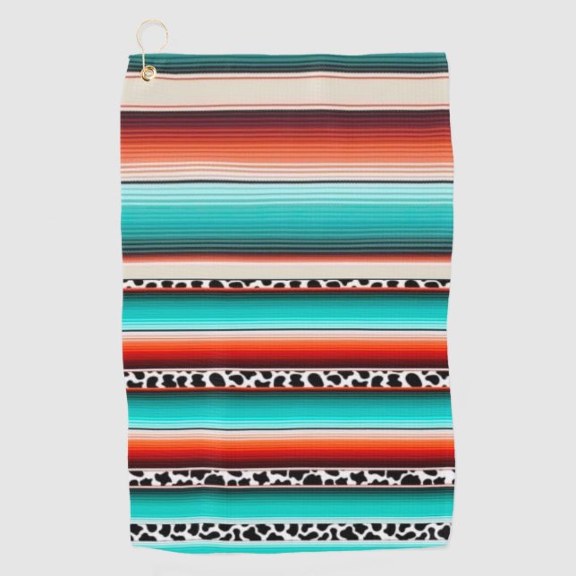 Serviette De Golf Western Turquoise Terracotta Grandes Vaches Imprim (Devant)