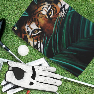 Serviette De Golf Yeux de Tigre de la Jungle Verte Intense Faune Feu