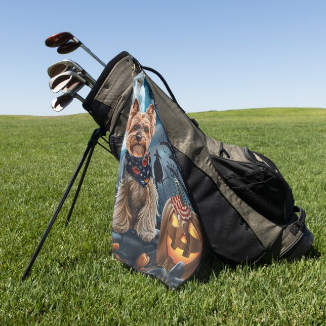 Serviette De Golf Yorkshire Terrier Halloween Éffrayant (Vert)