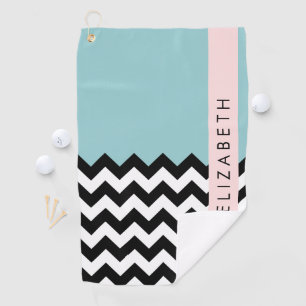 Serviette De Golf Zigzag noir et blanc, Chevron, Bleu, Votre nom