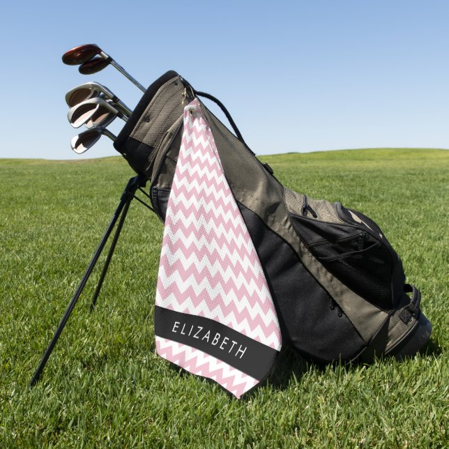 Serviette De Golf Zigzag Rose, Chevron Rose, Motif Vague, Votre Nom (Vert)