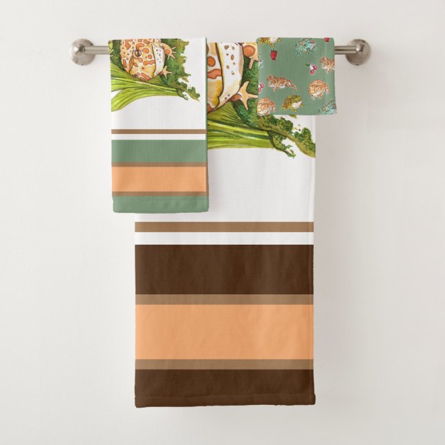 Serviette de grenouilles à cornes orange (En situation)