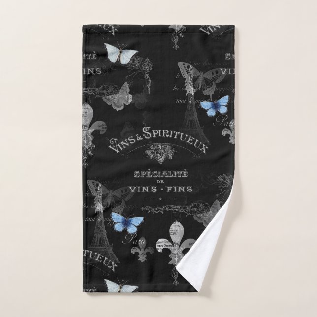 Serviette de Hnd de noir de collage de papillons (Serviette à main)