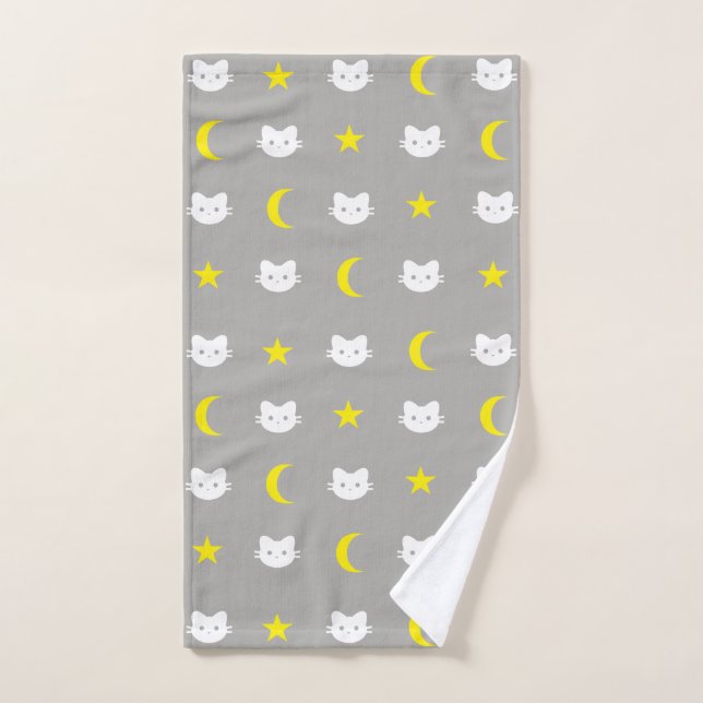 Serviette de lune de chat de Kitty et de main (Serviette à main)