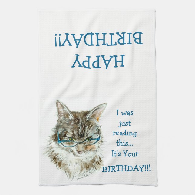 Serviette de main de JOYEUX anniversaire de chat (Vertical)