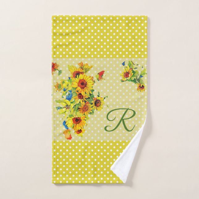 Serviette de mains Tournesols Jaunes Monogramme (Serviette à main)