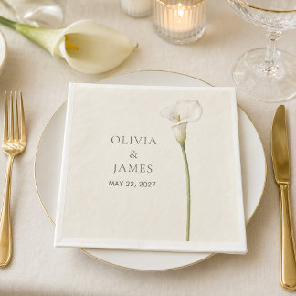 Serviette de mariage en papier au lys calla blanc