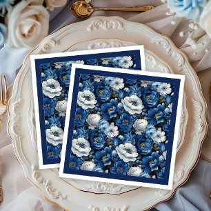 Serviette de mariage en papier bleu marine moderne