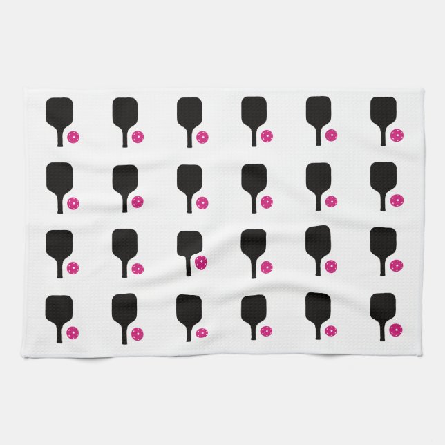 Serviette de pickleball noir et billes roses (Horizontal)